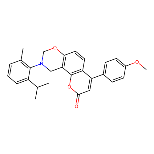 9-(2-isopropyl-6-methylphenyl)-4-(4-methoxyphenyl)-9,10-dihydrochromeno[8,7-e][1,3]oxazin-2(8H)-one structure