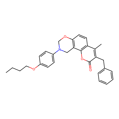 3-benzyl-9-(4-butoxyphenyl)-4-methyl-9,10-dihydrochromeno[8,7-e][1,3]oxazin-2(8H)-one structure
