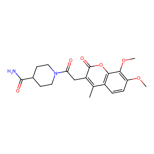 1-[(7,8-dimethoxy-4-methyl-2-oxo-2H-chromen-3-yl)acetyl]piperidine-4-carboxamide structure