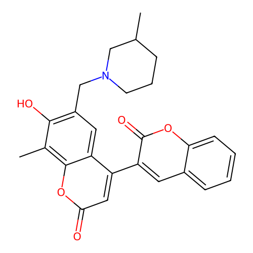7'-hydroxy-8'-methyl-6'-((3-methylpiperidin-1-yl)methyl)-2H,2'H-[3,4'-bichromene]-2,2'-dione structure