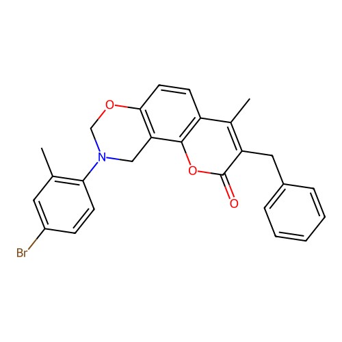 3-benzyl-9-(4-bromo-2-methylphenyl)-4-methyl-9,10-dihydrochromeno[8,7-e][1,3]oxazin-2(8H)-one structure
