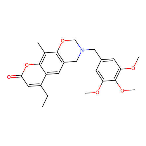 6-ethyl-10-methyl-3-(3,4,5-trimethoxybenzyl)-3,4-dihydrochromeno[6,7-e][1,3]oxazin-8(2H)-one structure