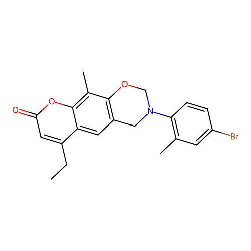 3-(4-bromo-2-methylphenyl)-6-ethyl-10-methyl-3,4-dihydrochromeno[6,7-e][1,3]oxazin-8(2H)-one structure