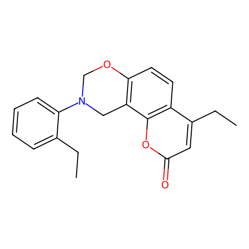 4-ethyl-9-(2-ethylphenyl)-9,10-dihydrochromeno[8,7-e][1,3]oxazin-2(8H)-one structure