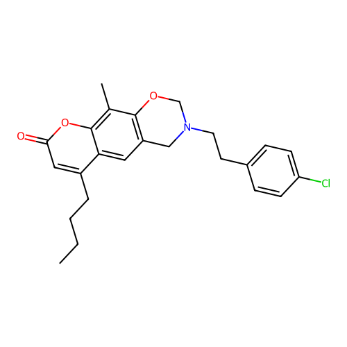 6-butyl-3-(4-chlorophenethyl)-10-methyl-3,4-dihydrochromeno[6,7-e][1,3]oxazin-8(2H)-one structure