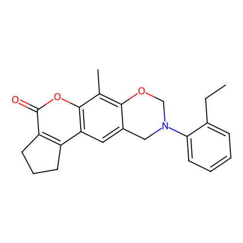 9-(2-ethylphenyl)-6-methyl-2,3,9,10-tetrahydro-1H-cyclopenta[3,4]chromeno[6,7-e][1,3]oxazin-4(8H)-one structure