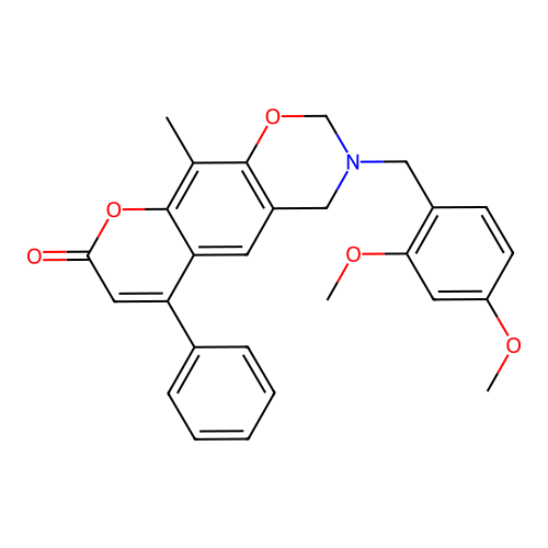 3-(2,4-dimethoxybenzyl)-10-methyl-6-phenyl-3,4-dihydrochromeno[6,7-e][1,3]oxazin-8(2H)-one structure