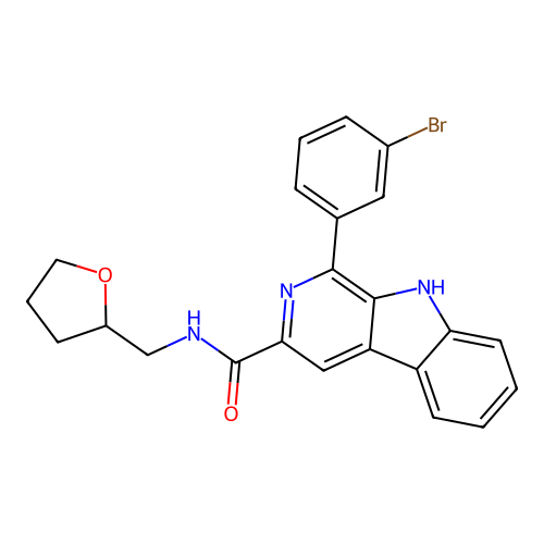 1-(3-bromophenyl)-N-(tetrahydrofuran-2-ylmethyl)-9H-beta-carboline-3-carboxamide structure