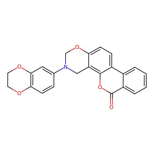 3-(2,3-dihydrobenzo[b][1,4]dioxin-6-yl)-3,4-dihydrobenzo[3,4]chromeno[8,7-e][1,3]oxazin-6(2H)-one structure