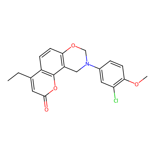 9-(3-chloro-4-methoxyphenyl)-4-ethyl-9,10-dihydrochromeno[8,7-e][1,3]oxazin-2(8H)-one structure