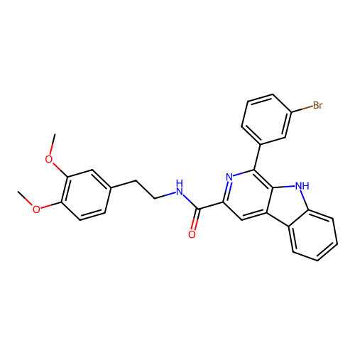1-(3-bromophenyl)-N-(3,4-dimethoxyphenethyl)-9H-pyrido[3,4-b]indole-3-carboxamide structure