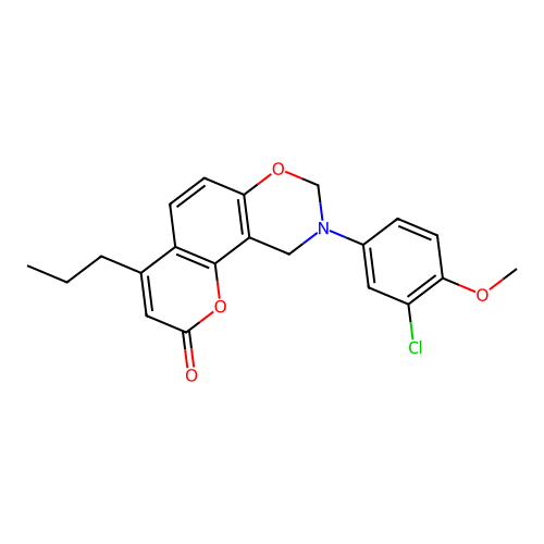 9-(3-chloro-4-methoxyphenyl)-4-propyl-9,10-dihydrochromeno[8,7-e][1,3]oxazin-2(8H)-one structure