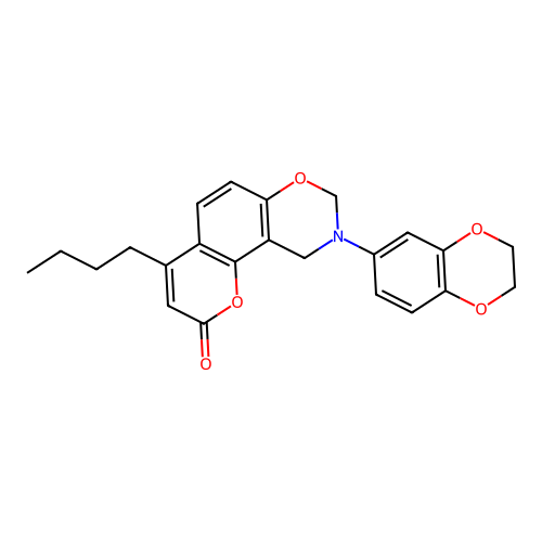 4-butyl-9-(2,3-dihydrobenzo[b][1,4]dioxin-6-yl)-9,10-dihydrochromeno[8,7-e][1,3]oxazin-2(8H)-one structure
