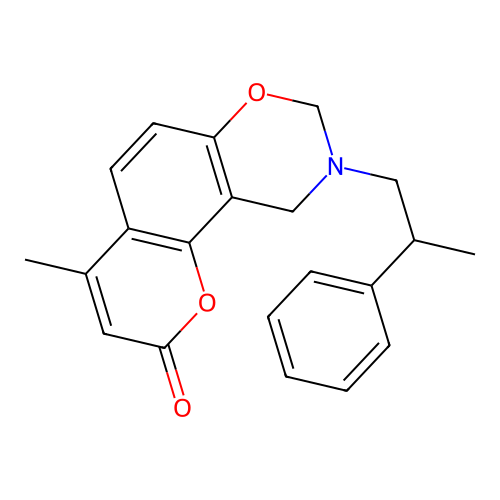 4-methyl-9-(2-phenylpropyl)-9,10-dihydrochromeno[8,7-e][1,3]oxazin-2(8H)-one structure