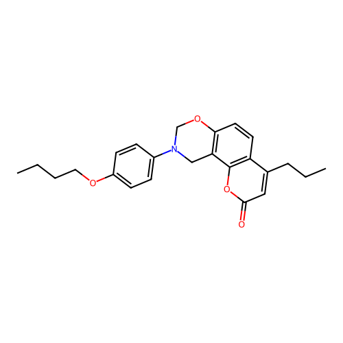 9-(4-butoxyphenyl)-4-propyl-9,10-dihydrochromeno[8,7-e][1,3]oxazin-2(8H)-one structure