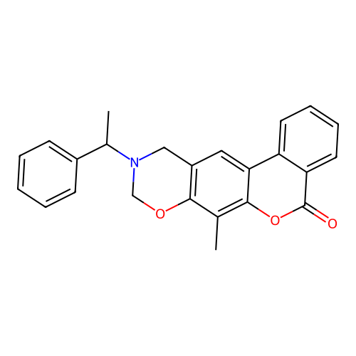 7-methyl-10-(1-phenylethyl)-10,11-dihydrobenzo[3,4]chromeno[6,7-e][1,3]oxazin-5(9H)-one structure
