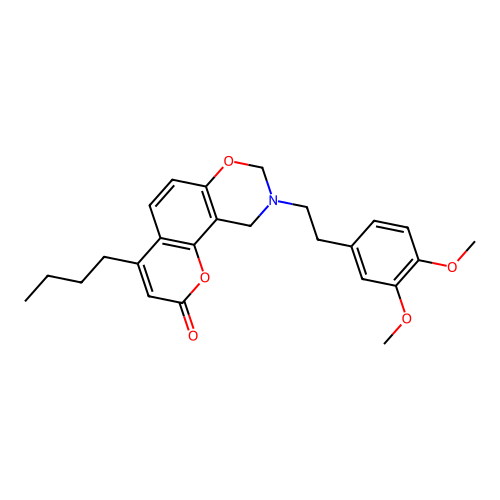 4-butyl-9-(3,4-dimethoxyphenethyl)-9,10-dihydrochromeno[8,7-e][1,3]oxazin-2(8H)-one structure