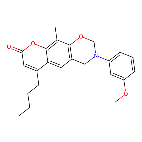 6-butyl-3-(3-methoxyphenyl)-10-methyl-3,4-dihydrochromeno[6,7-e][1,3]oxazin-8(2H)-one structure