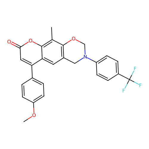 6-(4-methoxyphenyl)-10-methyl-3-(4-(trifluoromethyl)phenyl)-3,4-dihydrochromeno[6,7-e][1,3]oxazin-8(2H)-one structure