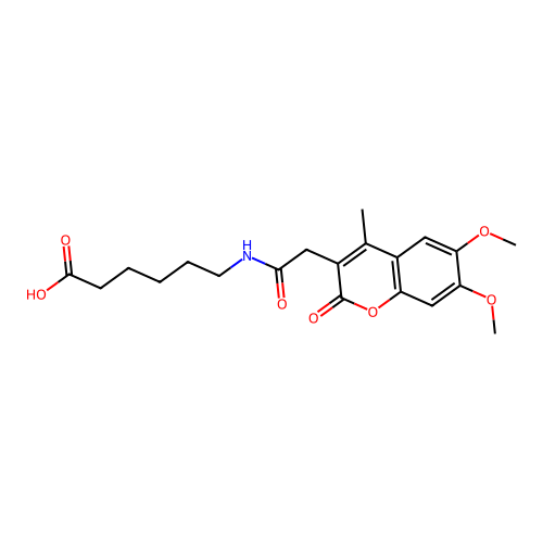 6-{[(6,7-dimethoxy-4-methyl-2-oxo-2H-chromen-3-yl)acetyl]amino}hexanoic acid structure