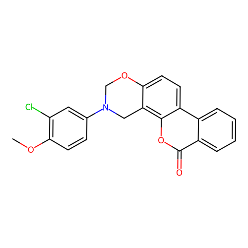 3-(3-chloro-4-methoxyphenyl)-3,4-dihydrobenzo[3,4]chromeno[8,7-e][1,3]oxazin-6(2H)-one structure