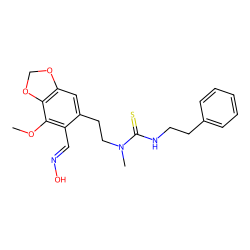 (E)-1-(2-(6-((hydroxyimino)methyl)-7-methoxybenzo[d][1,3]dioxol-5-yl)ethyl)-1-methyl-3-phenethylthiourea structure