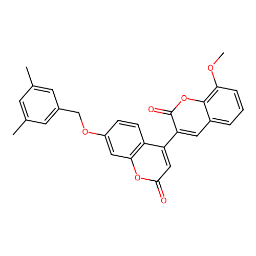 7'-((3,5-dimethylbenzyl)oxy)-8-methoxy-2H,2'H-[3,4'-bichromene]-2,2'-dione structure