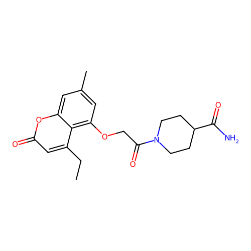 1-(2-((4-ethyl-7-methyl-2-oxo-2H-chromen-5-yl)oxy)acetyl)piperidine-4-carboxamide structure