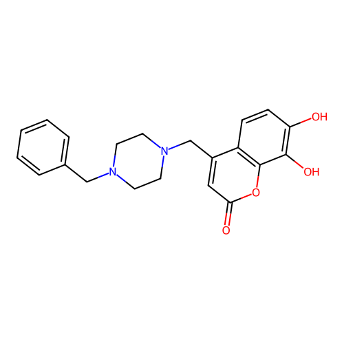 4-((4-benzylpiperazin-1-yl)methyl)-7,8-dihydroxy-2H-chromen-2-one structure