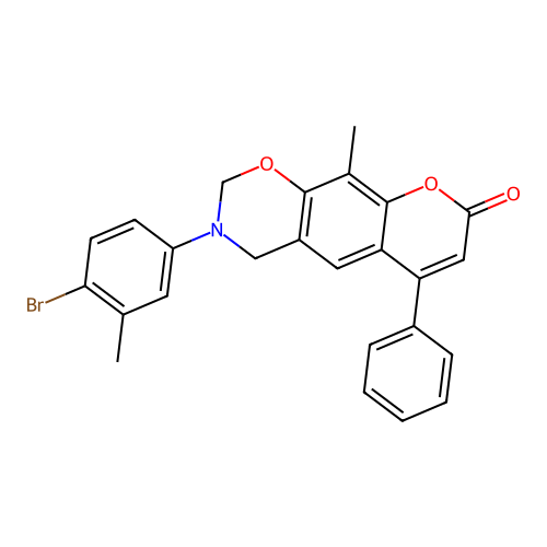 3-(4-bromo-3-methylphenyl)-10-methyl-6-phenyl-3,4-dihydrochromeno[6,7-e][1,3]oxazin-8(2H)-one structure