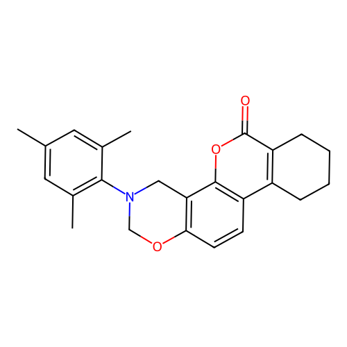 3-mesityl-3,4,7,8,9,10-hexahydrobenzo[3,4]chromeno[8,7-e][1,3]oxazin-6(2H)-one structure
