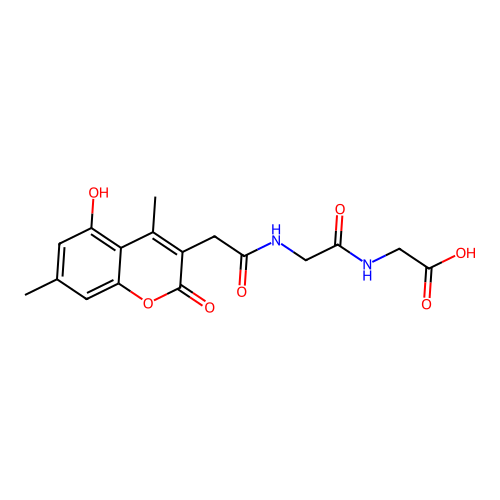 N-[(5-hydroxy-4,7-dimethyl-2-oxo-2H-chromen-3-yl)acetyl]glycylglycine structure
