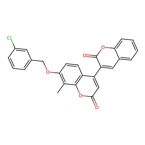 7'-((3-chlorobenzyl)oxy)-8'-methyl-2H,2'H-[3,4'-bichromene]-2,2'-dione structure