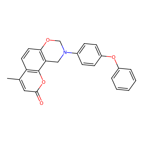 4-methyl-9-(4-phenoxyphenyl)-9,10-dihydrochromeno[8,7-e][1,3]oxazin-2(8H)-one structure
