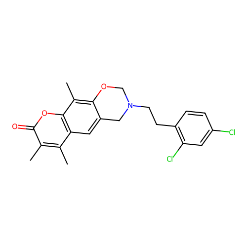 3-(2,4-dichlorophenethyl)-6,7,10-trimethyl-3,4-dihydrochromeno[6,7-e][1,3]oxazin-8(2H)-one structure
