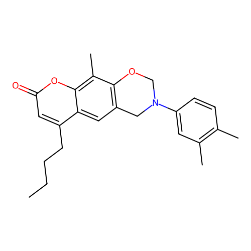 6-butyl-3-(3,4-dimethylphenyl)-10-methyl-3,4-dihydrochromeno[6,7-e][1,3]oxazin-8(2H)-one structure
