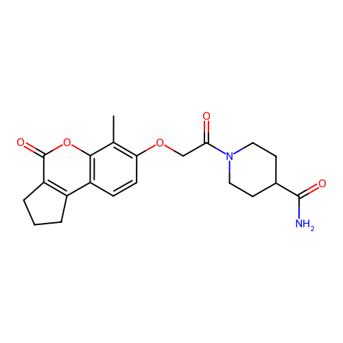 1-(2-((6-methyl-4-oxo-1,2,3,4-tetrahydrocyclopenta[c]chromen-7-yl)oxy)acetyl)piperidine-4-carboxamide structure