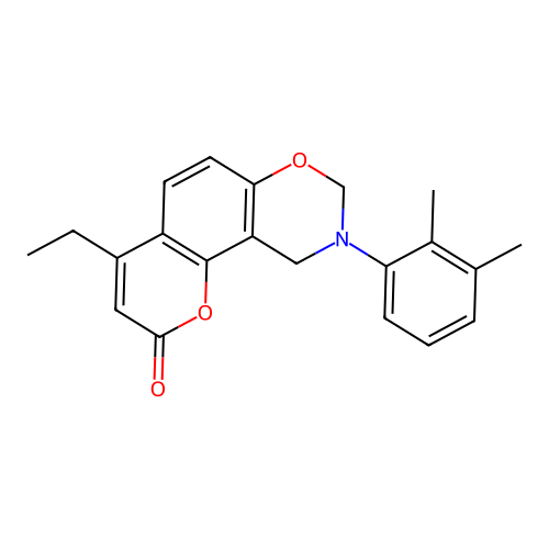 9-(2,3-dimethylphenyl)-4-ethyl-9,10-dihydrochromeno[8,7-e][1,3]oxazin-2(8H)-one structure