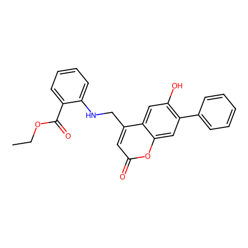 Ethyl 2-{[(6-hydroxy-2-oxo-7-phenylchromen-4-yl)methyl]amino}benzoate structure