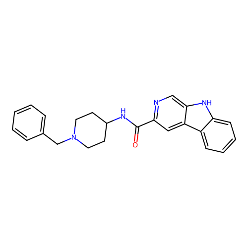 N-(1-benzylpiperidin-4-yl)-9H-pyrido[3,4-b]indole-3-carboxamide structure