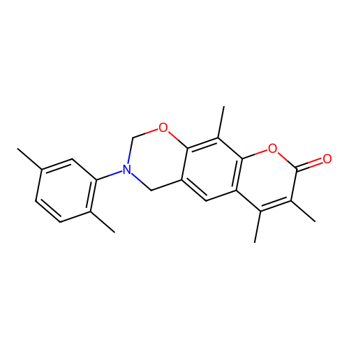 3-(2,5-dimethylphenyl)-6,7,10-trimethyl-3,4-dihydrochromeno[6,7-e][1,3]oxazin-8(2H)-one structure