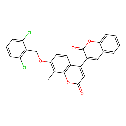 7'-[(2,6-dichlorobenzyl)oxy]-8'-methyl-2H,2'H-3,4'-bichromene-2,2'-dione structure