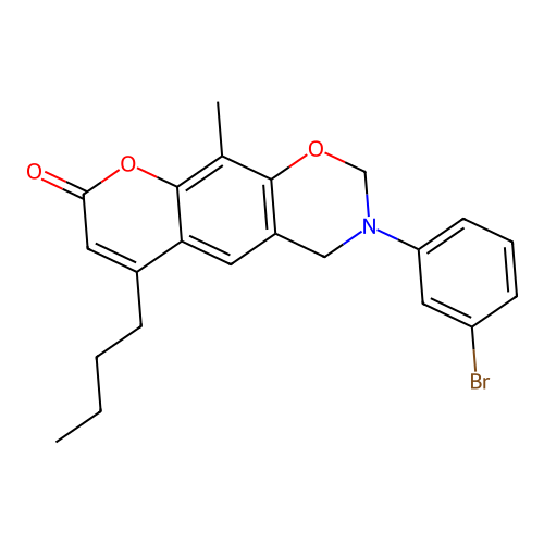 3-(3-bromophenyl)-6-butyl-10-methyl-3,4-dihydrochromeno[6,7-e][1,3]oxazin-8(2H)-one structure