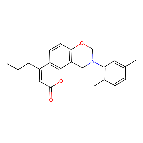 9-(2,5-dimethylphenyl)-4-propyl-9,10-dihydrochromeno[8,7-e][1,3]oxazin-2(8H)-one structure