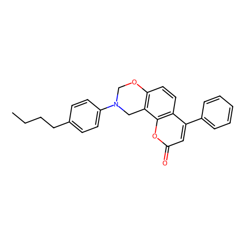 9-(4-butylphenyl)-4-phenyl-9,10-dihydrochromeno[8,7-e][1,3]oxazin-2(8H)-one structure