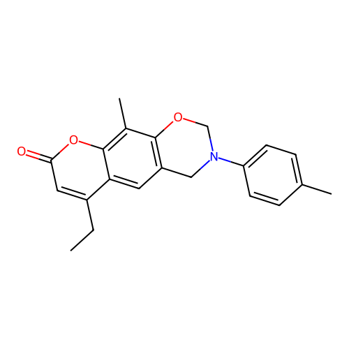 6-ethyl-10-methyl-3-(p-tolyl)-3,4-dihydrochromeno[6,7-e][1,3]oxazin-8(2H)-one structure