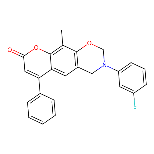 3-(3-fluorophenyl)-10-methyl-6-phenyl-3,4-dihydrochromeno[6,7-e][1,3]oxazin-8(2H)-one structure
