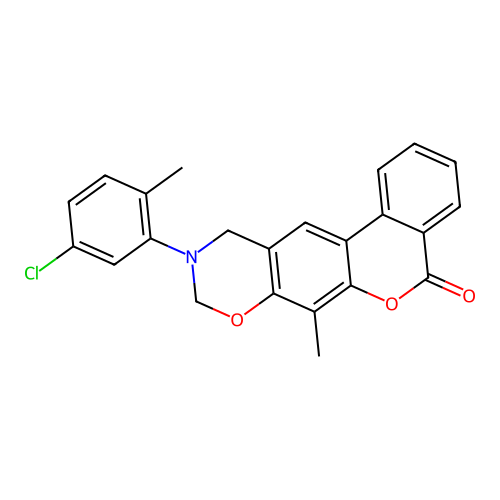 10-(5-chloro-2-methylphenyl)-7-methyl-10,11-dihydrobenzo[3,4]chromeno[6,7-e][1,3]oxazin-5(9H)-one structure