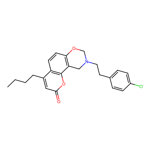 4-butyl-9-(4-chlorophenethyl)-9,10-dihydrochromeno[8,7-e][1,3]oxazin-2(8H)-one structure