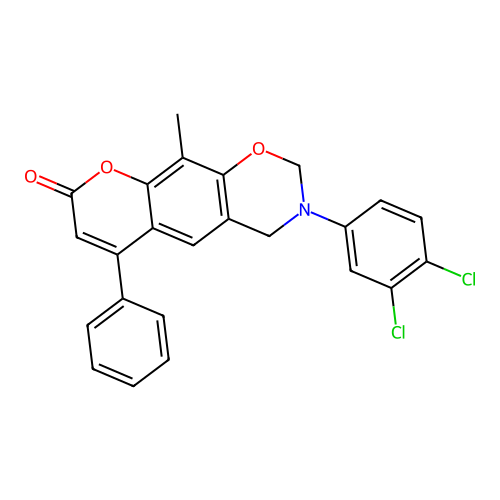 3-(3,4-dichlorophenyl)-10-methyl-6-phenyl-3,4-dihydrochromeno[6,7-e][1,3]oxazin-8(2H)-one structure